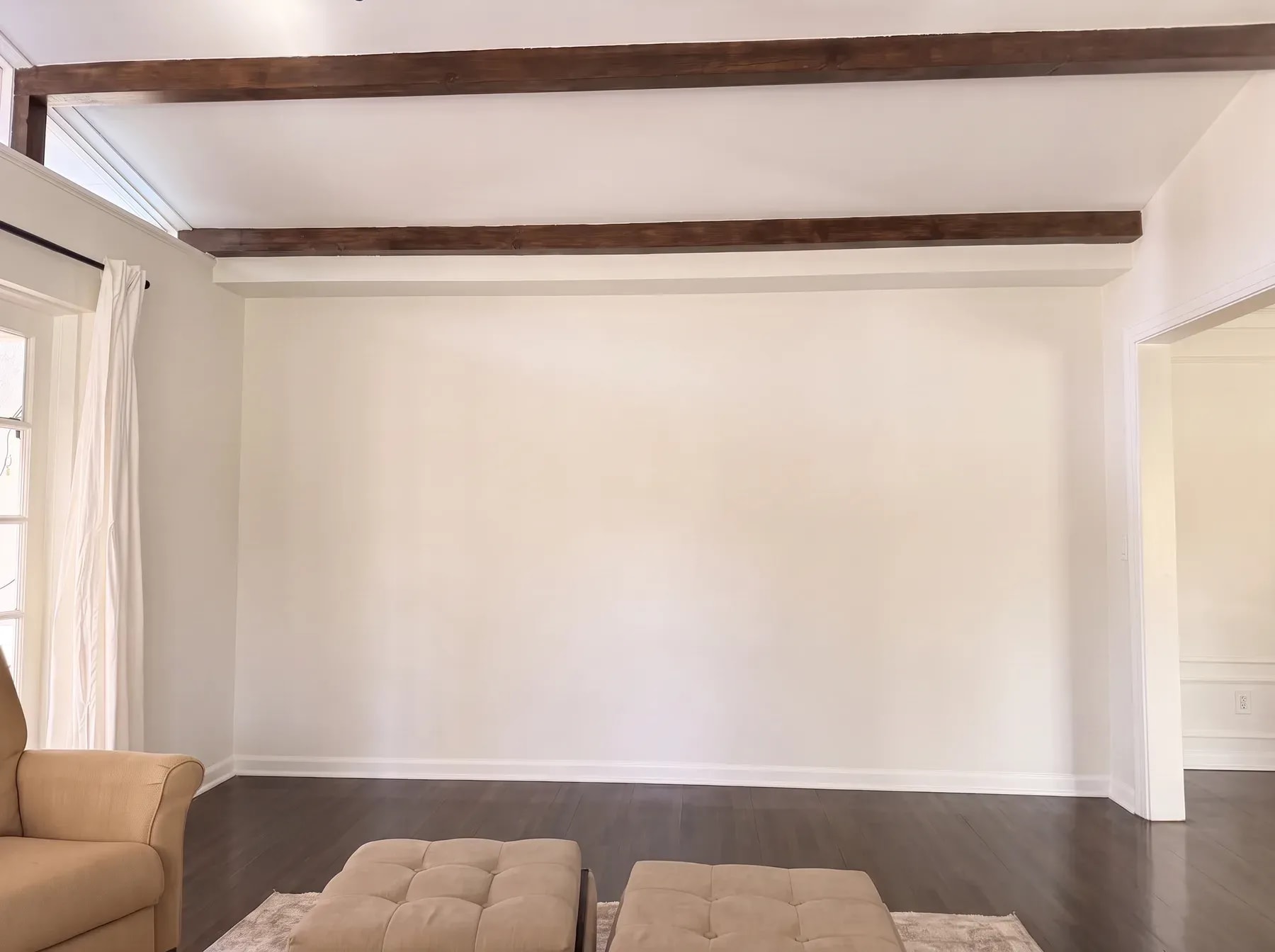 Stacked Stone Wall & Glass Cabinetry before the installation: the original blank wall